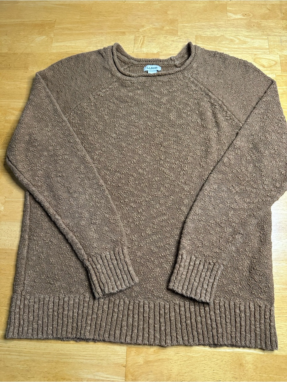 L.L. Bean Brown Textured Bouclé Knit Crewneck Sweater - Size XS Regular
